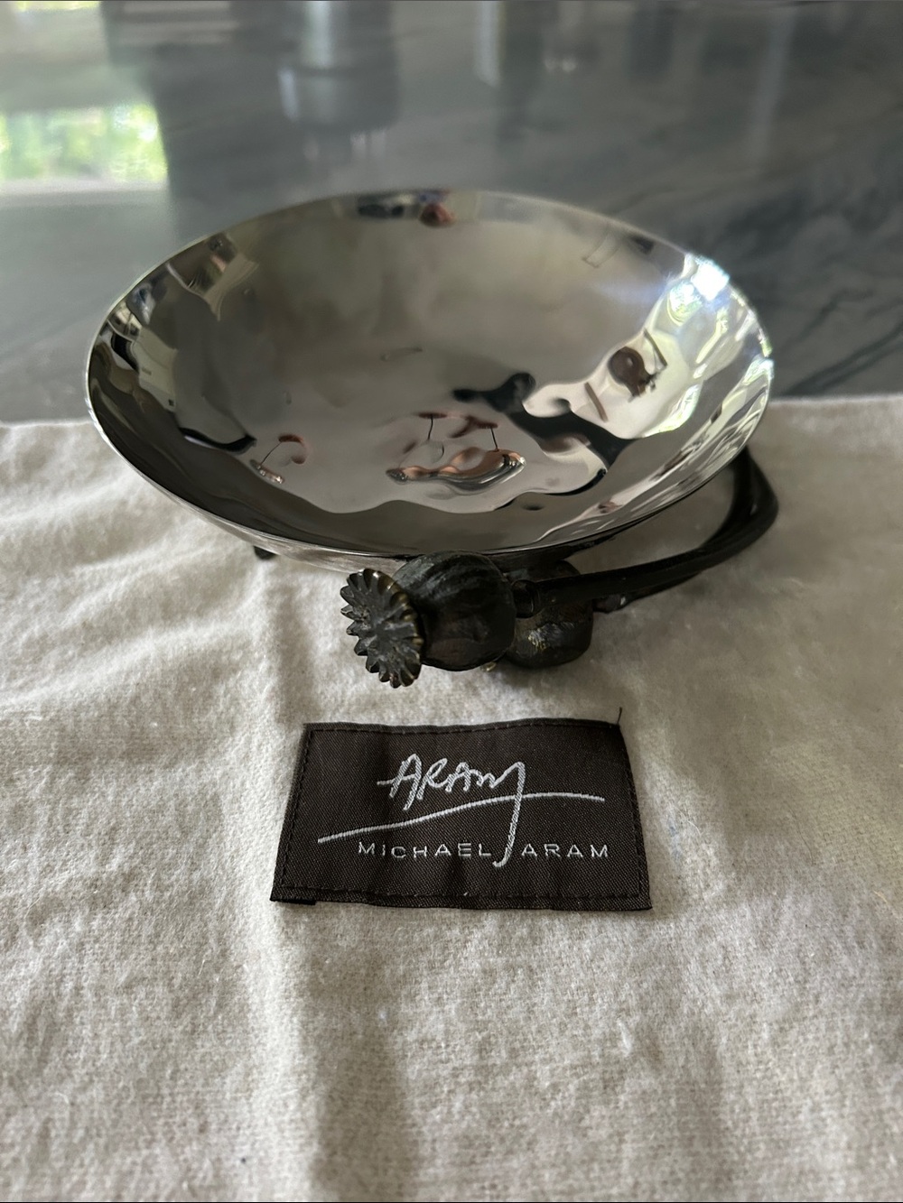 Michael Aram Hammered Silver-Tone Bowl with Poppy Stem Base